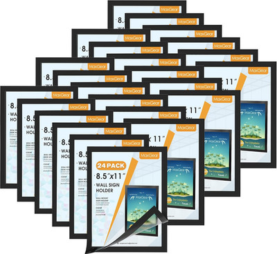 Magnetic Wall Sign Holders 8.5x11, 24 Pack, Self-Adhesive Clear Frames