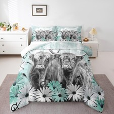Highland Cow Twin Comforter Set,Western Longhorn Bull Bedding Set for Kids Ad...