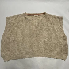 Illa Illa Top Patch Sleeveless Sweater Small Oatmeal Ribbed Knit Split Neck Boxy