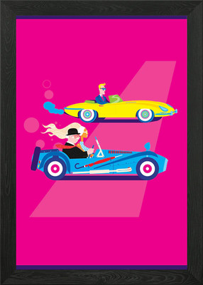 Classic car race Framed Wall Art Poster Canvas Print Picture