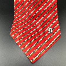YVES SAINT LAURENT YSL Tie Vtg Luxury Silk Red Stripe dot Logo Necktie 55"