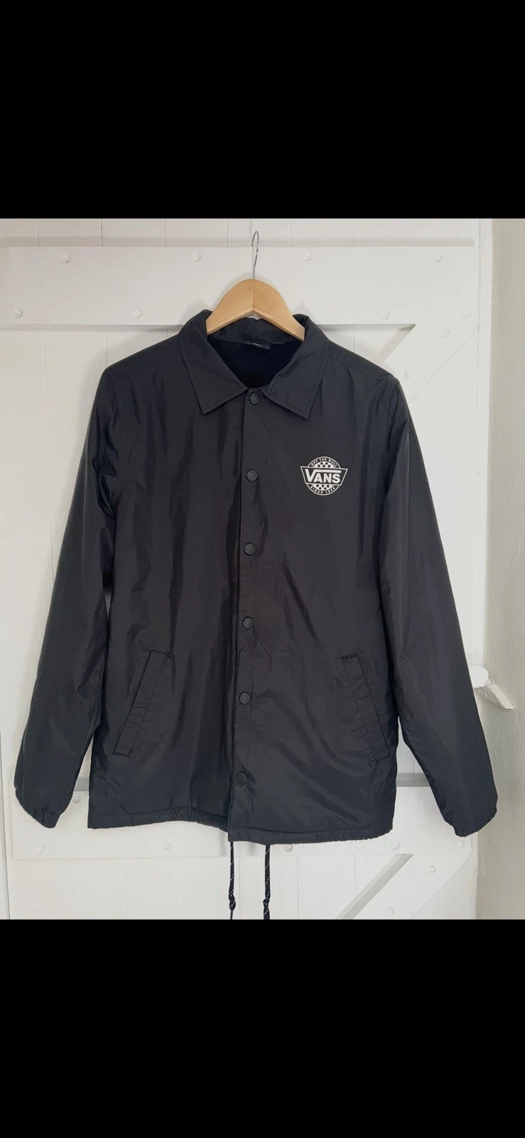 Vans Men's Black Windbreaker Button Up Jacket Size Small Logo Vintage skater Y2K