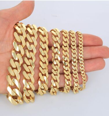 10K Yellow Gold Miami Cuban Royal Monaco Chain Bracelet 5mm-20mm 6'' 7'' 8'' 9''