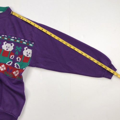 Vintage Womens Size Large Sweatshirt Sweater Purple Green Bears Granny Core - Picture 9 of 10