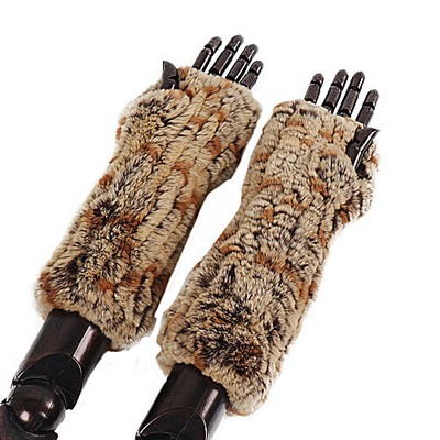 Women Real Rabbit Fur Gloves Winter Knitted Fingerless Elastic Sleeves Mittens