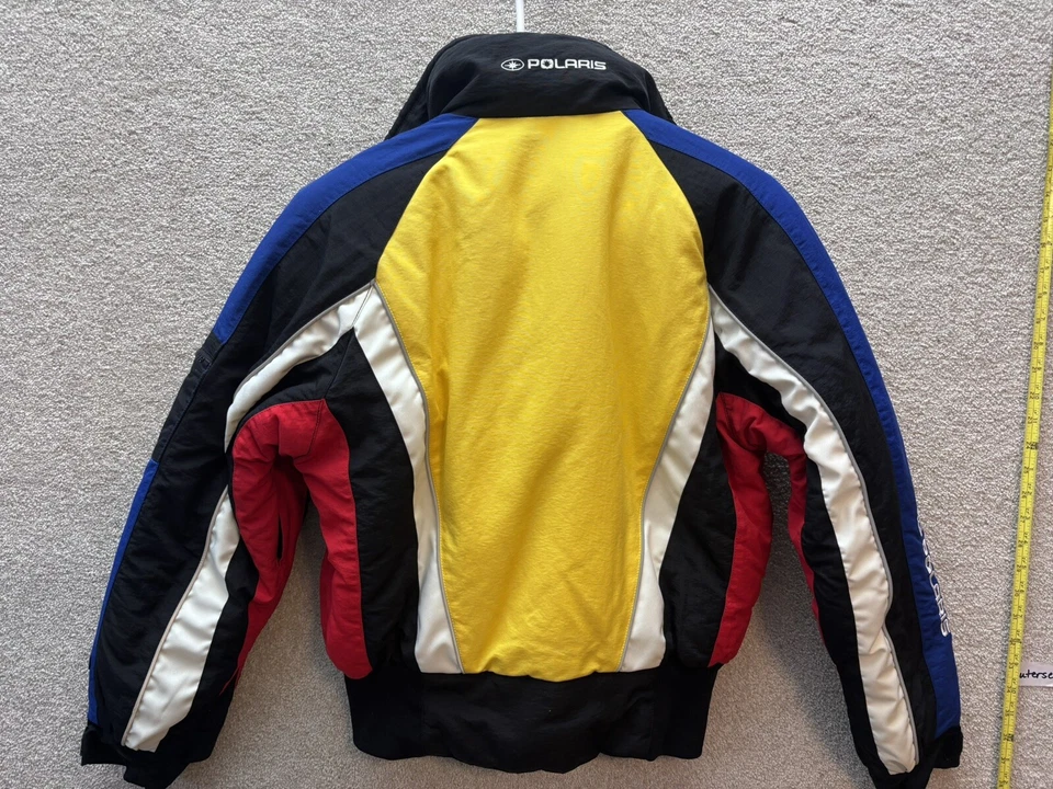 Vtg Pure Polaris Snowmobile Jacket Wmns *MED Yellow Red Striped Y2K Escape 3/4 - Image 3 of 4
