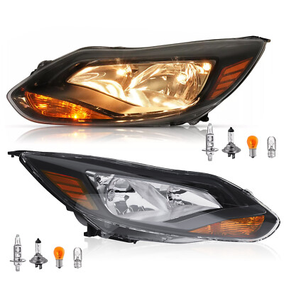 Black Headlights Replacement W/Bulbs For Ford Focus 2012-2014 Driver & Passenger