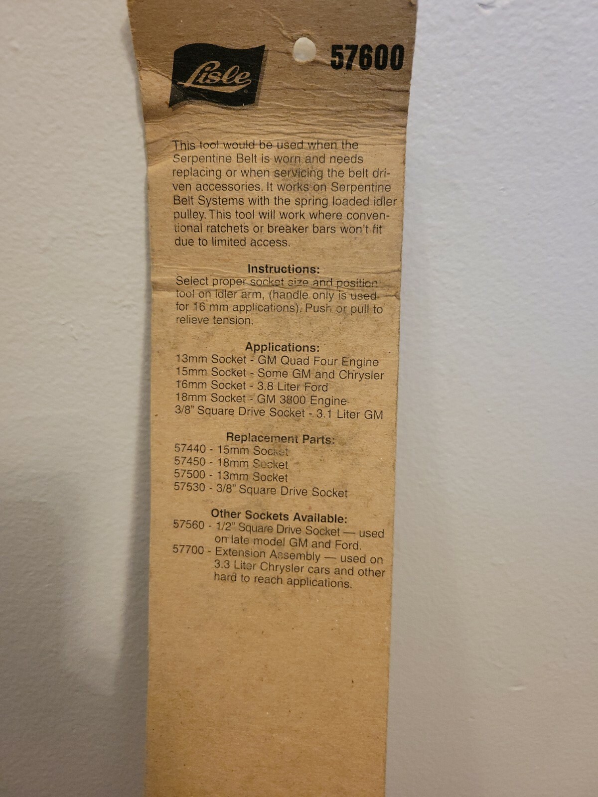 Lisle 57600 Serpentine Belt Tool eBay