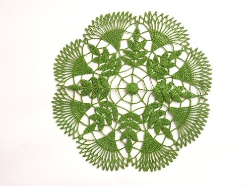 Dark green leaf new handmade small round crochet doily, spring summer home décor