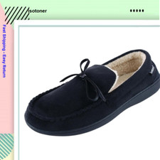 Isotoner Men's Memory Foam Microsuede Moccasin Slippers Black,- Sz XL 11-12 