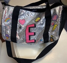 Justice Sliver Sequined Duffel Bag with Emoji Handles and Strap  E  