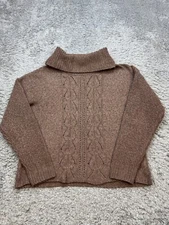 Olive Oak Sweater Women Medium Brown Ribbed Crochet Cable Knit Turtleneck