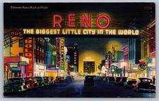 Postcard Reno NV Famous Reno Arch at Night 1951