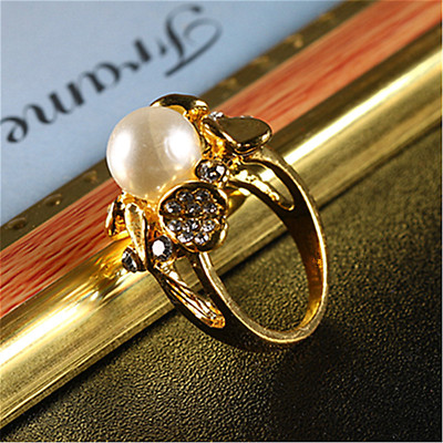 18K Yellow Gold Filled Women Pearl Crystal Ring Rings Men Rings
