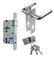 Zimmert&uuml;r Beschlag-Set (Schild 165 x 40mm, PZ-Schloss DIN R, Dr&uuml;cker/Dr&uuml;cker)