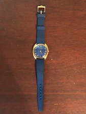 Antique Universal Geneve Blue Face Blue Strap 18k Gold Plated Case Dress Watch