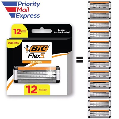 12 Refill Bic Flex 5 Refillable Razor Cartridges for Men Smooth and Comfortable.