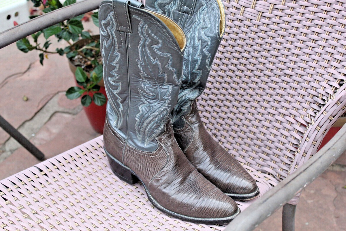 JUSTIN MEN WESTERN BOOTS STYLE 8327 GRAY & BROWN SZ 9.5 D  display picture 1