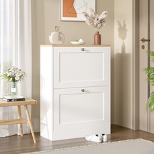 2 Flip Drawers Wooden Shoe Cabinet Storage Cupboard Footwear Stand Rack White