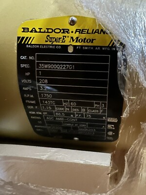 Baldor Reliance Super-E Motor 208V 3 Phase 1 HP 143TC 1750 RPM