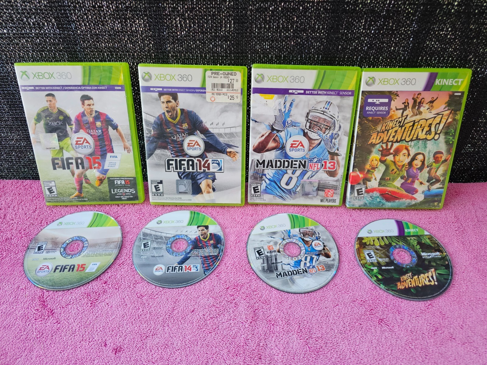 Xbox 360 Kinect Adventures -Fifa 15 -Fifa 14 -Madden NFL 13 Bundle Lot 4 Games
