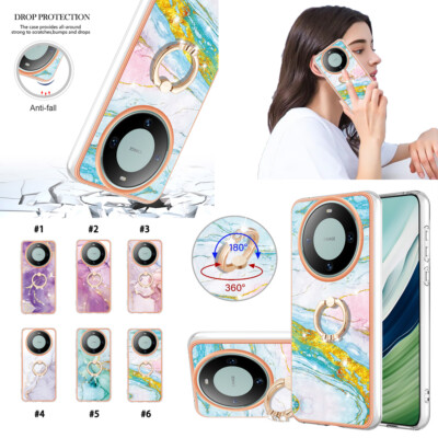 Marble Pattern Case Ring Stand Plated TPU Cover For HUAWEI Mate 60 Pro Honor X6b