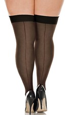 Plus Size Sheer Nylon Back Seam Retro Style Thigh High Stockings 10000Q 