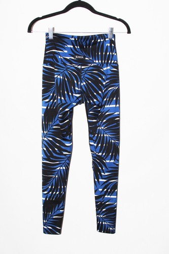 K-DEER Leggings Palm Springs Blue Stripe Leaf Print Sneaker Length size M - Picture 2 of 4