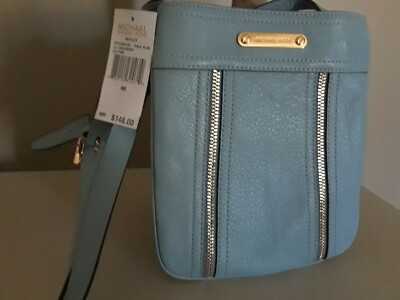 NWT LADIES MICHAEL KORS MOXLEY PALE BLUE LG LEATHER CROSSBODY HANDBAG MSRP 148.0