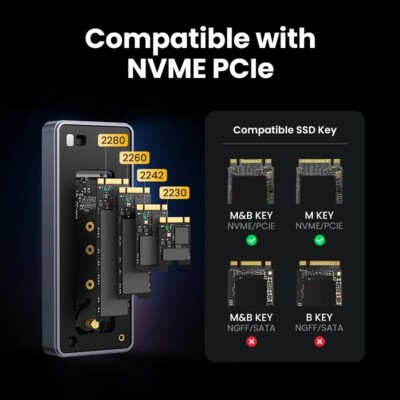 Case SSD NVMe M.2 USB-C 4.0 Ugreen, 40Gbps, Compatibile Thunderbolt, Per SSD 2280/2260/2242/2230