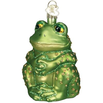 Old World Christmas Glass Blown Ornament, Sitting Frog, 5'' (With OWC Gift Box)
