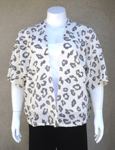 Nuevo cárdigan abierto para mujer talla grande negro blanco estampado de leopardo en tallas 1X 2X 3X - Imagen 2 de 3