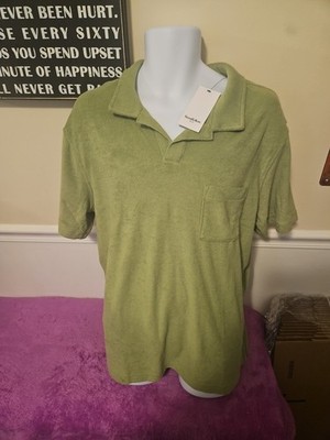 Nwt Goodfellow& Co Shortsleeve Vneck ,Collared , Size L Lime Green Terry Cloth
