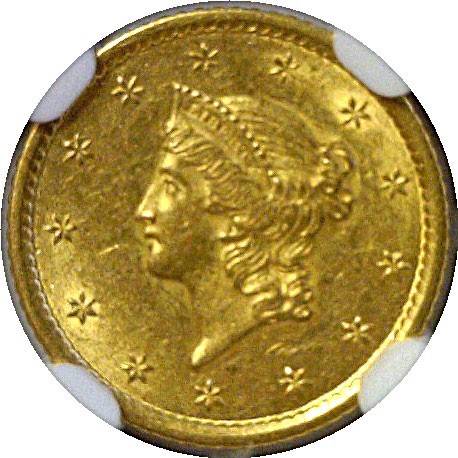 1853-O G$1 Liberty One Dollar Gold - NGC AU-58 - Picture 2 of 3