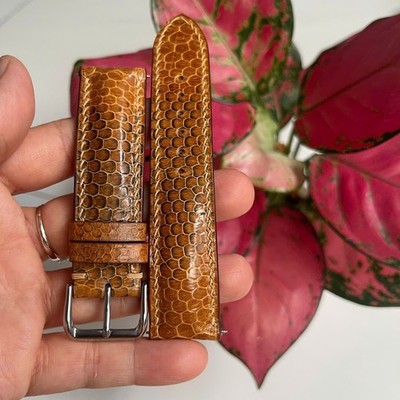 22/20mm  Orange  Genuine Snake  Leather Skin Watch Wrist Strap Band Buckle