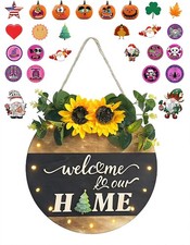 Interchangeable Welcome Sign with Led Lights Front Door Decoration 25 Changeable