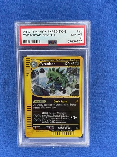 2002 Pokemon Tyranitar Expedition 29/165 Reverse Foil Holo PSA 8 Freshly Graded