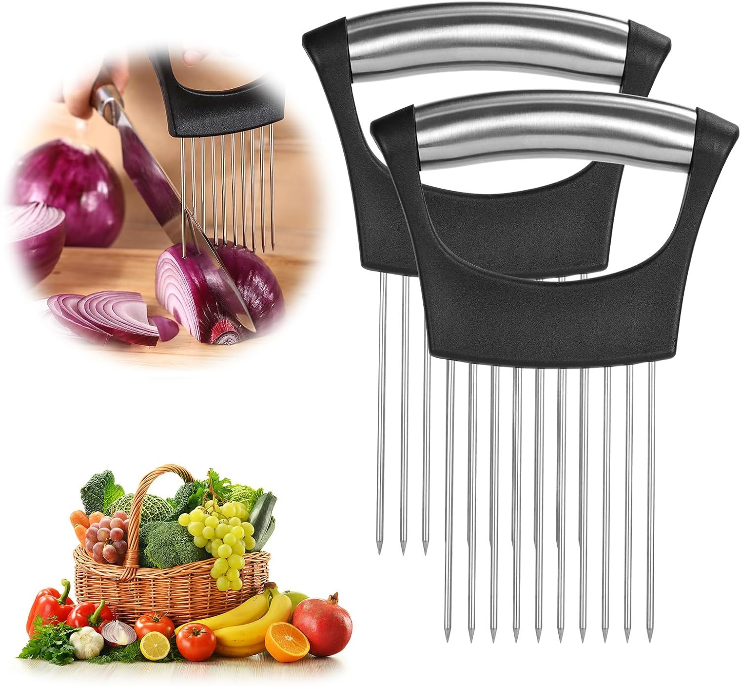 2 PCS Stainless Steel Onion Holder for Slicing, Kitchen Gadget Tool for Cut…