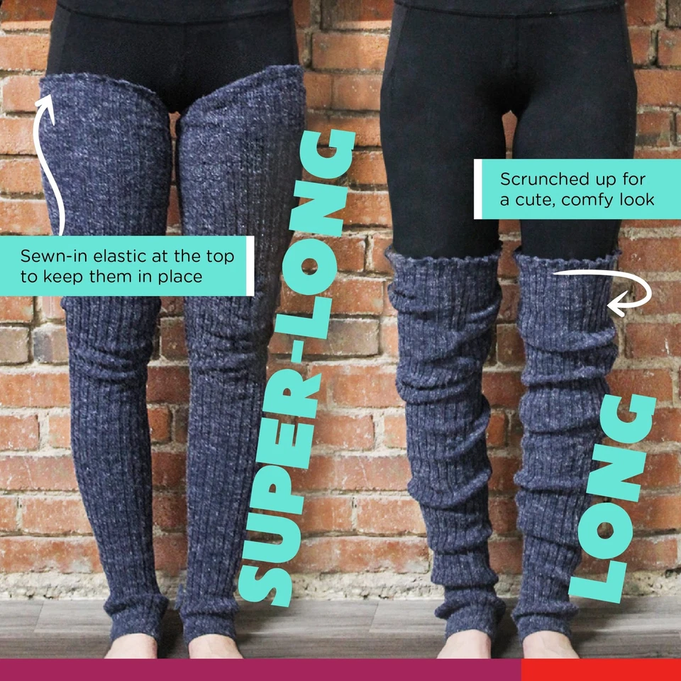 Mujeres Calentadores de Piernas Tejido con Cable Negro Súper Largo Invierno Bota Calcetines Hasta el Muslo Foto 4 de 4