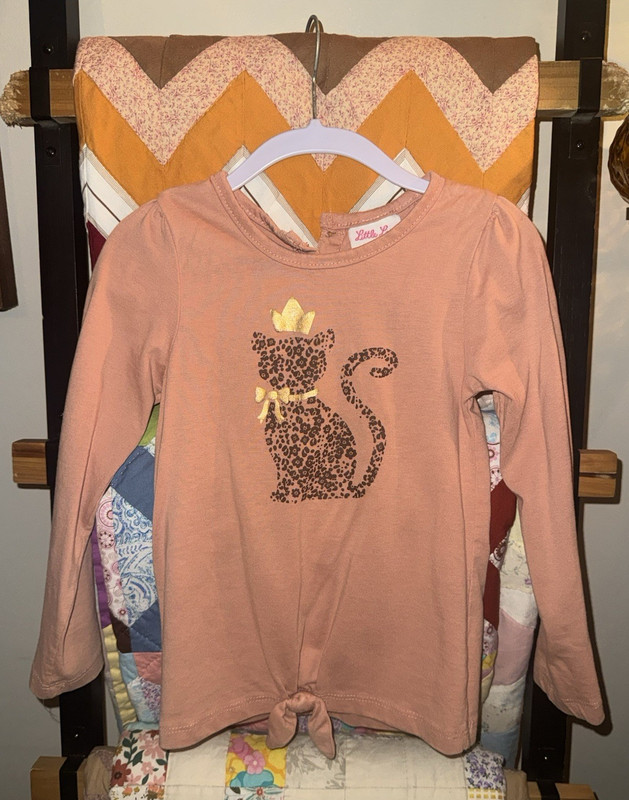 Little Lass Girls Pink Cat Animal Print Long Sleeve Crew Neck Cotton Tee Sz 6