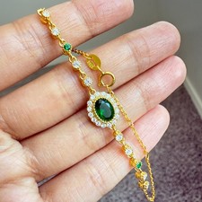925 Sterling Silver Bracelet 7x5mm Natural Emerald Gemstone Zircon Chain Gift
