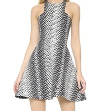 Elizabeth and James Black White Geometric Print Fit Flare Dress Size 4