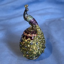Peacock Trinket Box Ornament Gift. Metal Enamel