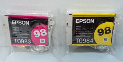2 Genuine Epson 98 Ink Cartridges: Yellow T0984 & Magenta T0983 SEALED