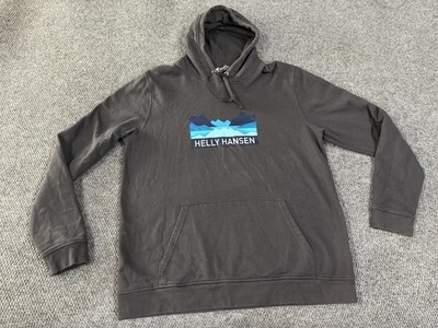 Helly Hansen Hoodie Mens 2XL Gray Mountain Graphic Pullover Sweatshirt Fleece