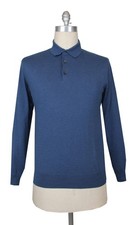 725 Fiori Di Lusso Blue Cotton 1/4 Button Polo Sweater - FL28258