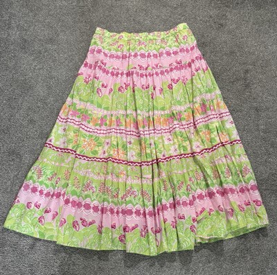 Lilly Pulitzer Maxi Skirt Nola Floral Monkey  Pattern Pink Green Size S