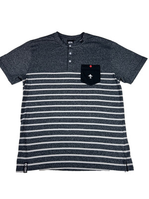 LRG Lifted Research Group Men's Gray Short Sleeve Striped Henley Tee Size XL