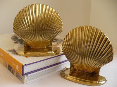 Scallop Shell Polished Brass Bookends Pair_Classic Design_Perfect in Any Room