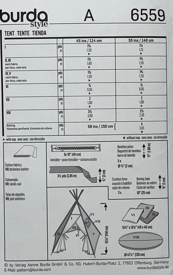 burda style - Pattern 6559 - Kids Play - Tent, Teepee, Playhouse - Uncut - Image 2 of 2